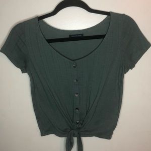American Eagle Olive Green Tie Front Shirt